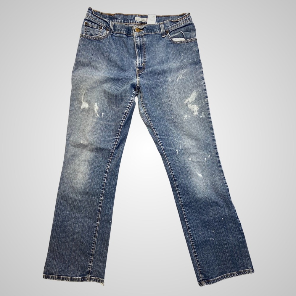Levi Strauss Blue Straight Leg Distressed Paint Splatter Denim Jeans Womens 14 L